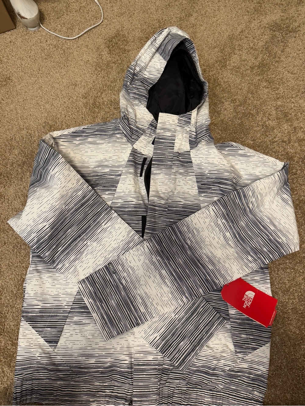 The North Face Hooded Anorak Jacket - White & black Stripe